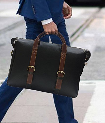 Rudra Exports Laptop Messenger Bag for Men | Office Bag | Travel Bag | Laptop Bag for Men | Messenger Bag Dual-Tone Laptop Bag for Man 15.6-inch (Metal Black and Gingerbread Tan Brown)