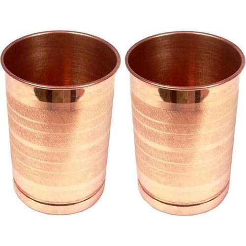 Rudra Exports Copper Glass Tumbler Lacquer Coated Plain Design 300 ML Pack of 2