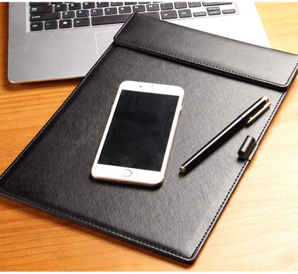 Rudra Exports Ultra Smooth PU Leather Clipboard Business Meeting Magnetic Writing Pad with Pen Holder (Black)