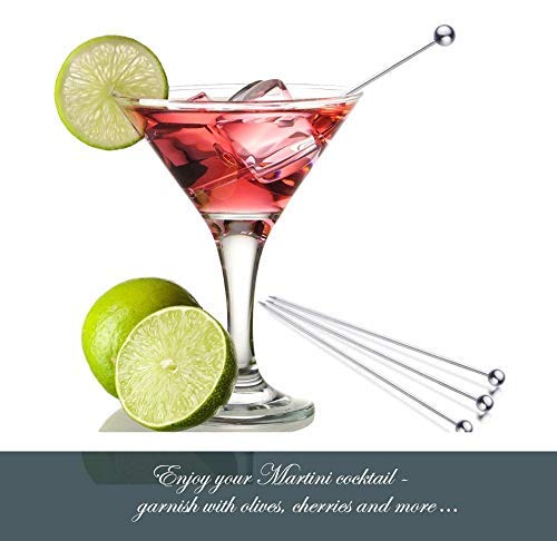 Rudra Exports Cocktail Picks 304 Stainless Steel Martini Olive Skewers Reusable Sticks Appetizer - 4.3 Inches, 24 Pcs (Small Ball)