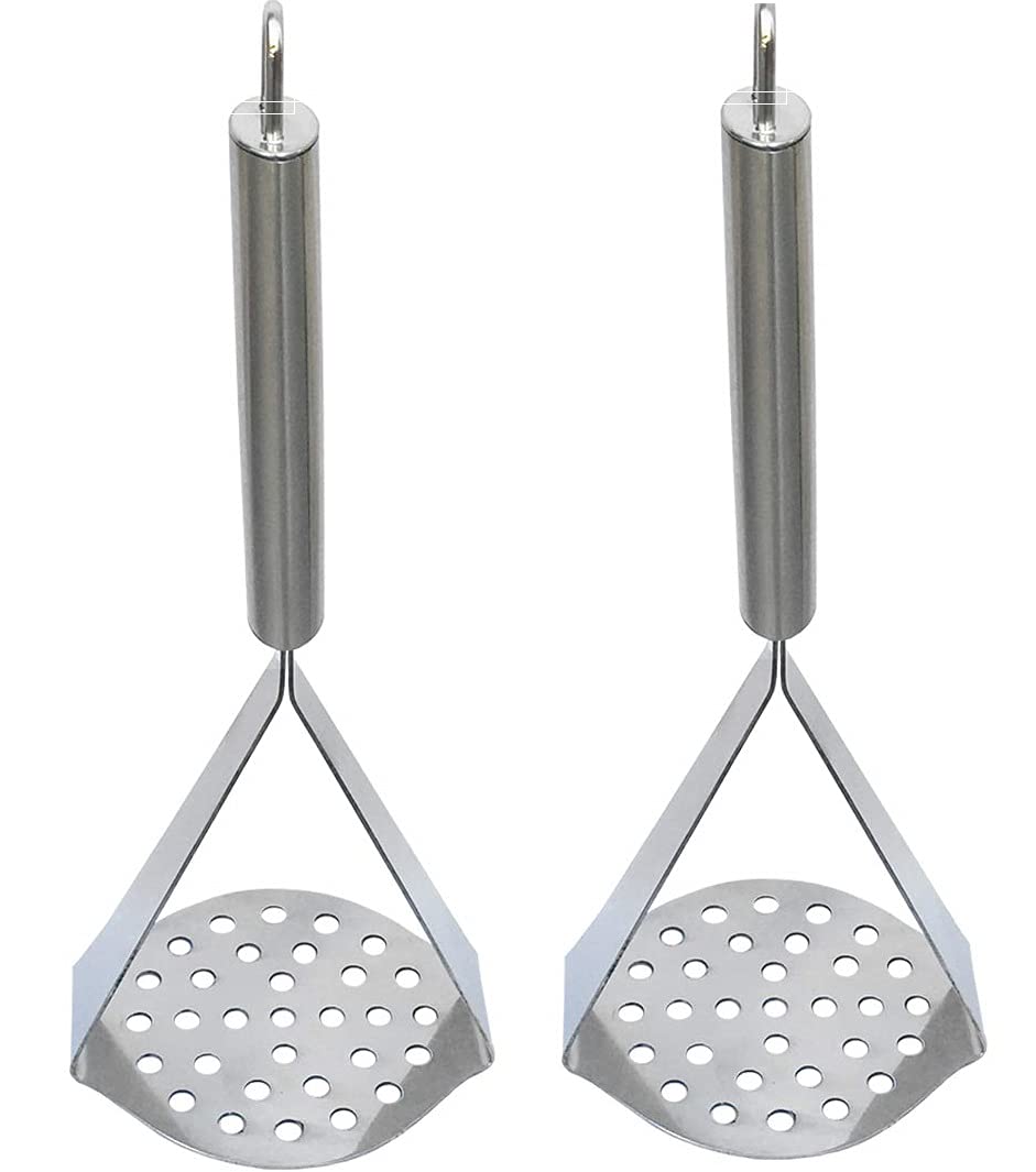 Rudra Exports Stainless Steel Potato, Vegetable, Pav Bhaji, Masher Silver Pack of 2