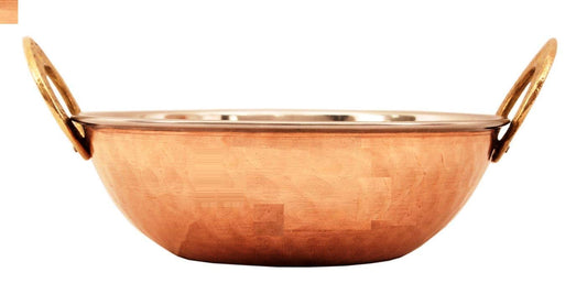 Rudra Exports Steel Copper Kadai Kadhai Wok Bowl Serving Indian Dishes Tableware (470 ml)