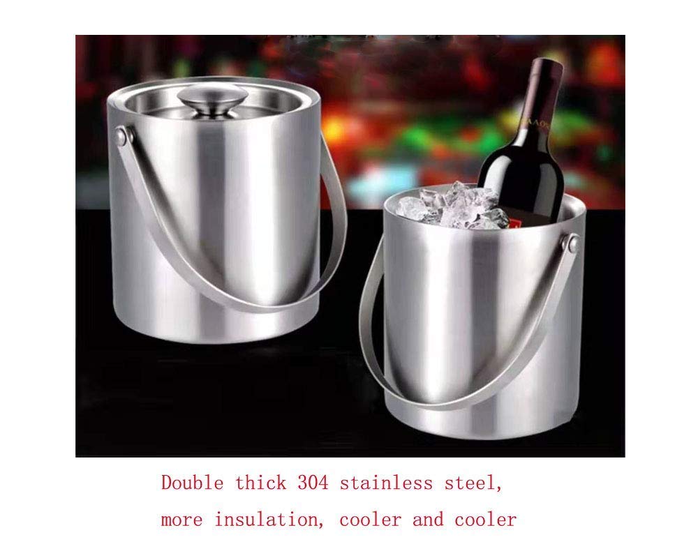 Rudra Exports Double Walled Ice Bucket Stainless Steel with Ice Tong I Bar Bucket I Ice Cube Storage Box