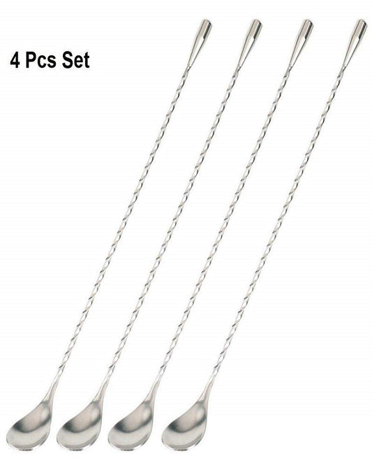 Rudra Exports Teardrop Twisted Design Bar Spoon, Japanese Style Teardrop End Design Cocktail Mixing Spoon 12 Inches : 4 Pcs Set