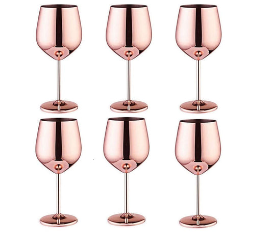 Rudra Exports Stainless Steel Stemmed Wine Glasses, Copper Coated Unbreakable Wine Glass, Premium Gift for Men and Women-350 ml Set of 6 Pcs