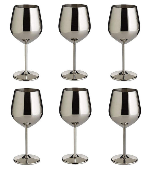 Rudra Exports Wine Glasses Stainless Steel, Unbreakable Wine Goblets,Stainless Steel Stemmed Wine Glasses,Unbreakabl Formal : Set of 6 Capacity 350 ml