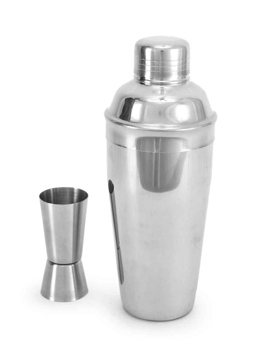 Rudra Exports Stainless Steel Plain Bar Set | Bar Tools | Bar Accessories Set of 2 Pieces | Cocktail Shaker with Peg Measure