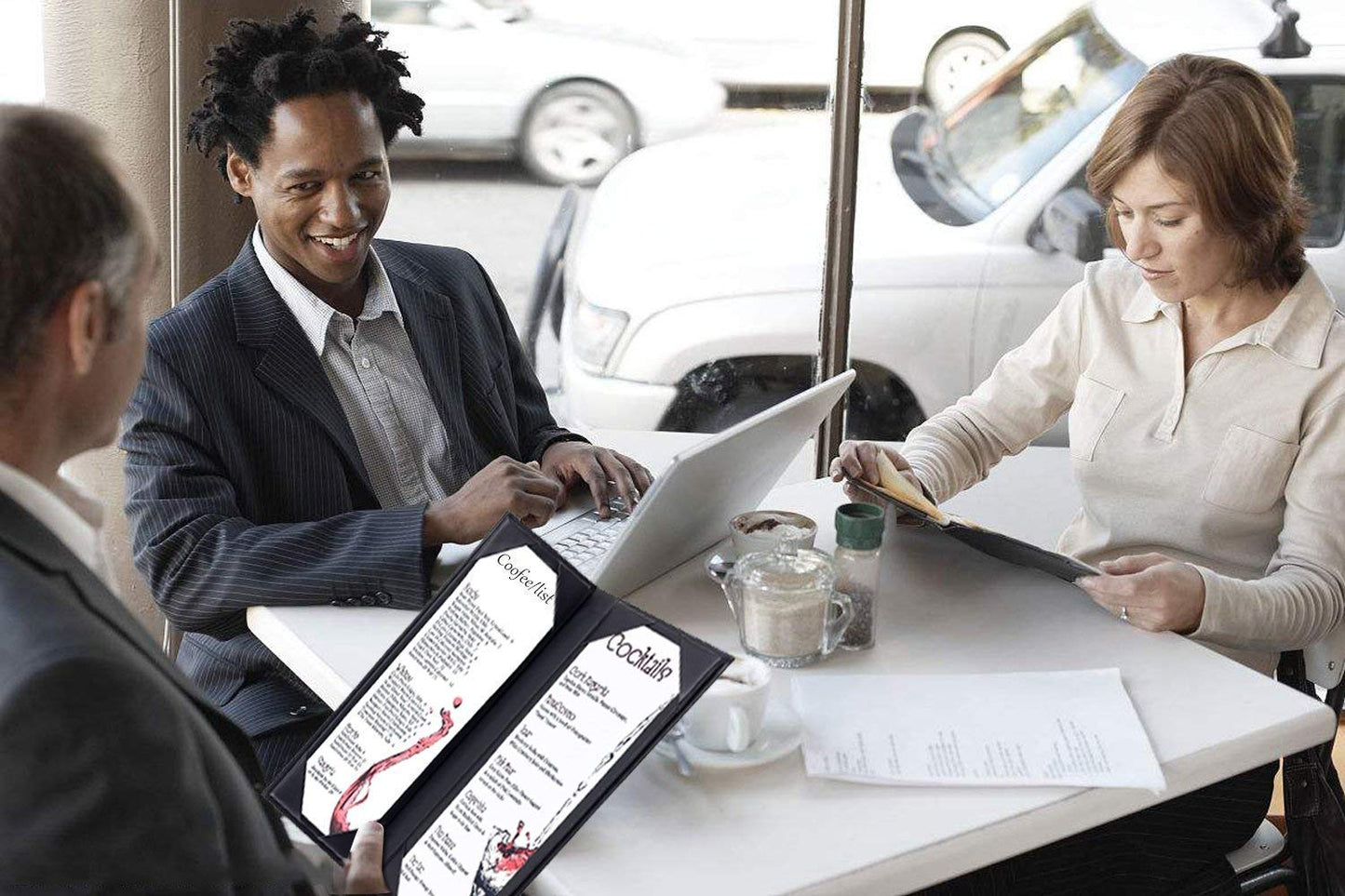 Rudra Exports Leather Book Style Double Fold Panel Menu Cover Folder, Binder Style Bar Cocktail Folder, Restaurant Menu Covers, Cocktail Menu Folder, Juice and Beverage Folder Black : 01 Pc.