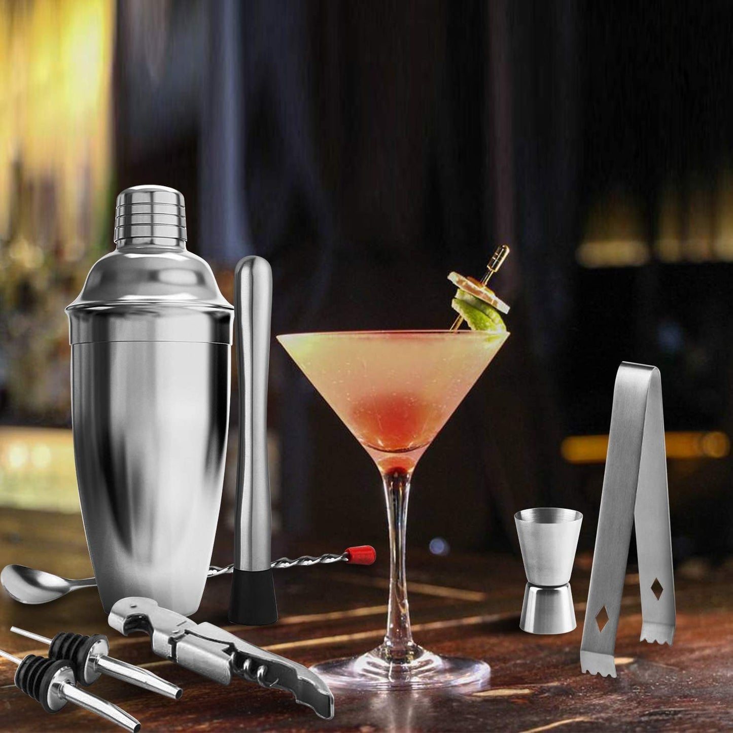 Rudra Exports Cocktail Shaker Set 8 Piece Basic Bartender Kit for Drink Bar Tools for Beginners