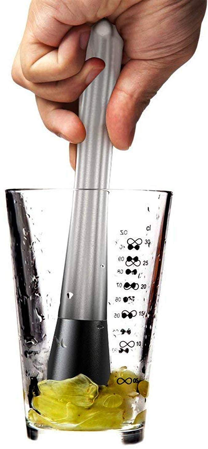 Rudra Exports Long Stainless Steel Cocktail Muddler 8", Bar Muddler, Bar Tool Stainless Steel Mojito Muddler Grooved Head (4)