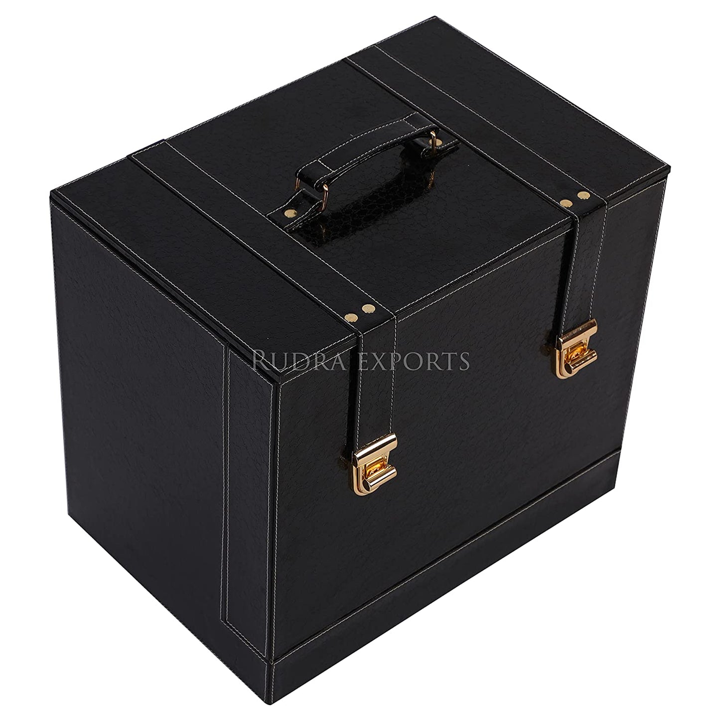 Rudra Exports Portable Bar Set, Travel Bar Set, Leatherette Portable Bar Box with Accessories Set & 4 Whisky Glasses | Mini Bar for Home (Black)