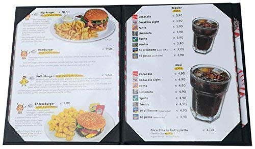 Rudra Exports Restaurant Leather Menu Covers Holders 9x12" Inches 3 panel 4 view folder, Menu Presenters for Restaurants with Photo Album-Style Corners: Black