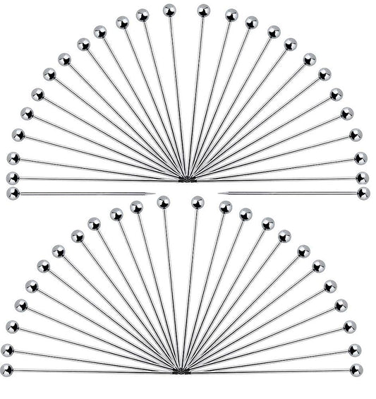 Rudra Exports Cocktail Picks 304 Stainless Steel Martini Olive Skewers Reusable Sticks Toothpicks Fruit Stick - 4.3 Inches, 50 Pcs (Small Ball)