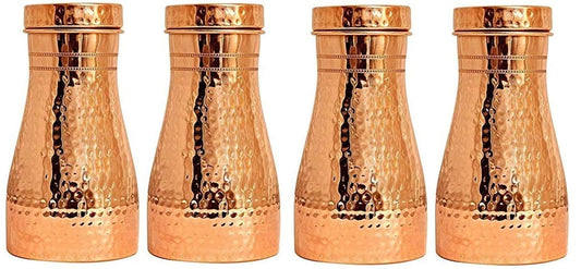 Rudra Exports Hammered Pure Copper Bedroom Bottle with Inbuilt Glass Copper Vessel for Drinking Water (Pack of 4)