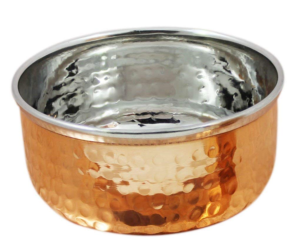 Rudra Exports Steel Copper Hammered Dinner Set, Thali Set 6 Pieces, Dinnerware, Diameter 13" Inch (Brown)