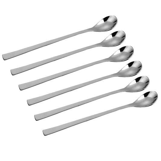 Rudra Exports Extra Long Soda Spoon Mixing Stirring Spoon, Ice Tea Coffee Long Ice Cream for Tall Glasses, Bournvita/Horlicks Spoon, Cocktail Bar Stainless Steel Long 8" Handle : Set of 8
