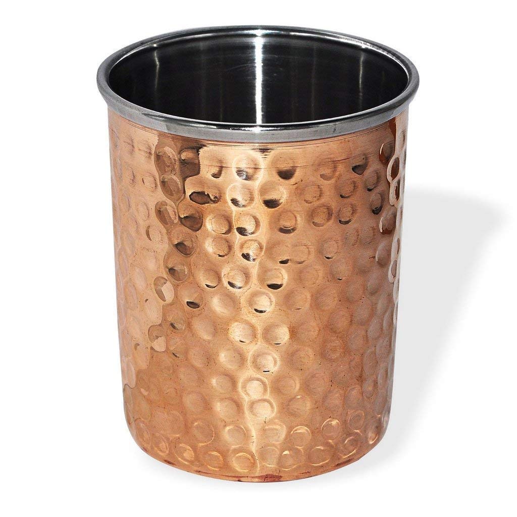 Rudra Exports Steel Copper Hammered Dinner Set, Thali Set 6 Pieces, Dinnerware, Diameter 13" Inch (Brown)