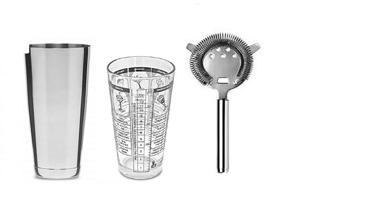 Rudra Exports Premium Cocktail Shaker Set with Detailed Size Scale and 7 Cocktail Recipes Made of 304 Stainless Steel Thick Glass Bar Cocktail Shaker Kit Home Martini Drink Mixer Set of3 Pcs