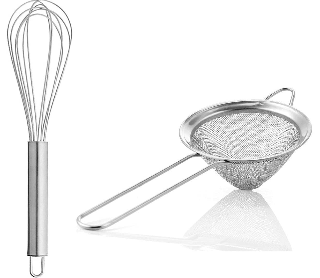 Rudra Exports Stainless Steel Egg Whisk Hand Blender Mixer and Stainless Steel Fine Mesh Strainer