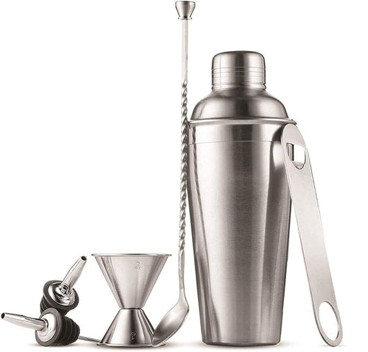Rudra Exports 6 Piece Cocktail Shaker Bar Tools Set Brushed Stainless Steel Bartender Kit, with All Bar Accessories
