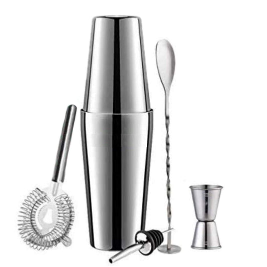 Rudra Exports  Stainless Steel Cocktail, Martini, Drink, Boston Shaker Double Measuring Jigger, Mixing Spoon Bartender Kit - Set 6 Piece