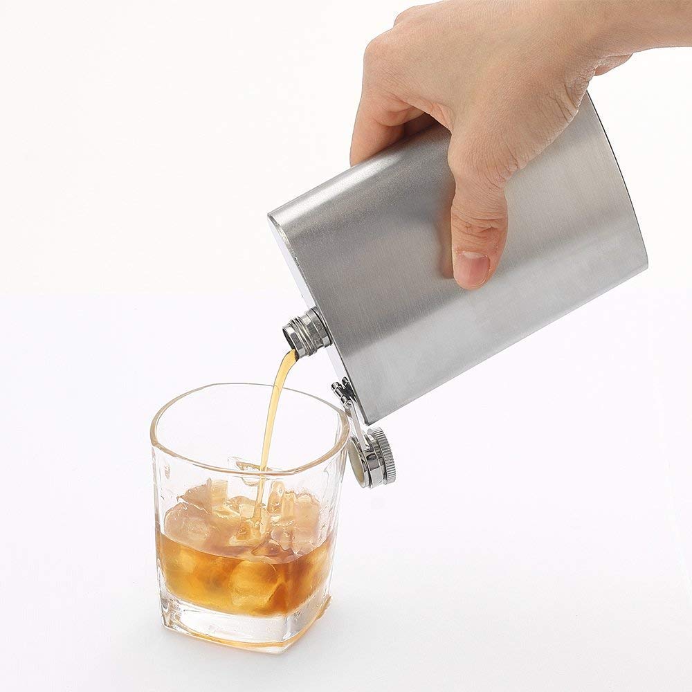 Rudra Exports 7 oz (210 ml) Stainless Steel Hip Flask Portable Alcoholic Beverage Holder for Wine Vodka Whisky (Plain)