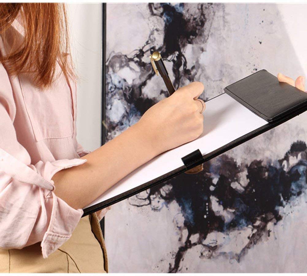 Rudra Exports Ultra Smooth PU Leather Clipboard Business Meeting Magnetic Writing Pad with Pen Holder (Black)