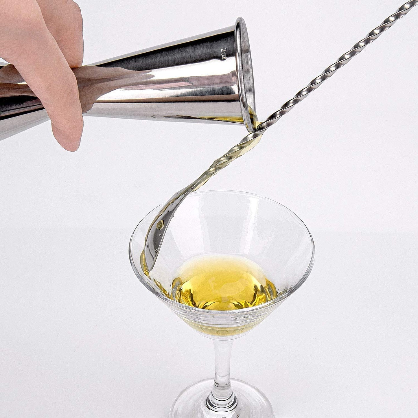 Rudra Exports Cocktail Tools, Bartender Kit, 2 Pcs Double Japanese Peg Measurer (30-60 ml) and 1 Pc. Teardrop Mixing Spoon, 1 Cocktail Strainer: 4 PCS