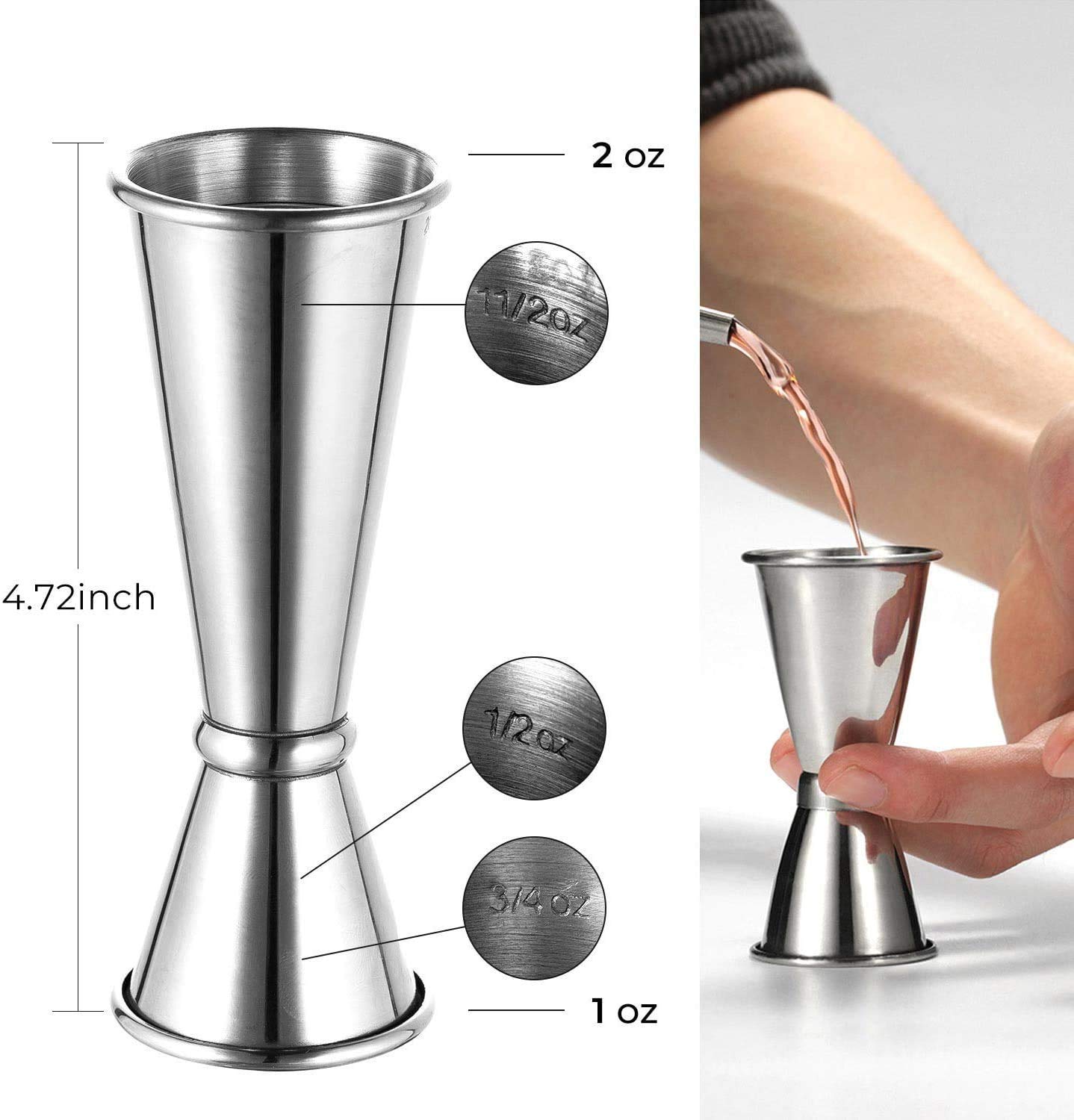 Rudra Exports Cocktail Set Peg Measuring Jigger Mixing Spoon Muddler Pro Bar Tools Set: 2 Pieces