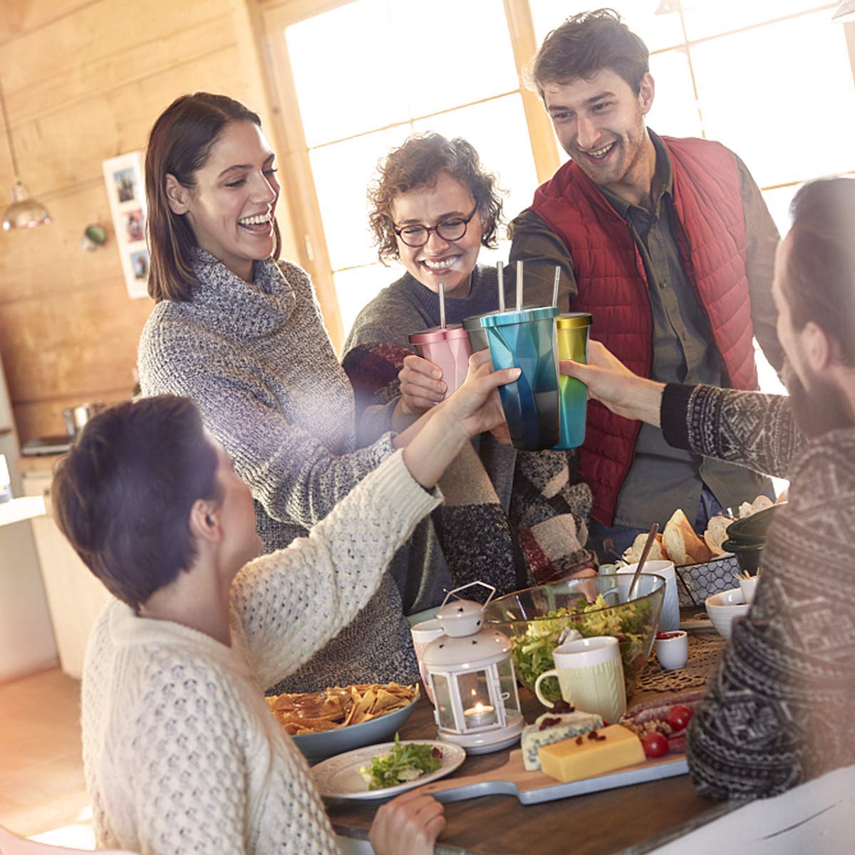 Rudra Exports Double Wall Vacuum Insulated Travel Stainless Steel Flask Tumbler with Steel Straw and Lid 550 Ml (Blue & Golden)