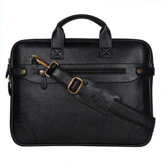 Rudra Exports Laptop Formal Office Black Messenger Briefcase Bag with Adjustable Shoulder Cross Body Sling Strap for Men & Women (Black)