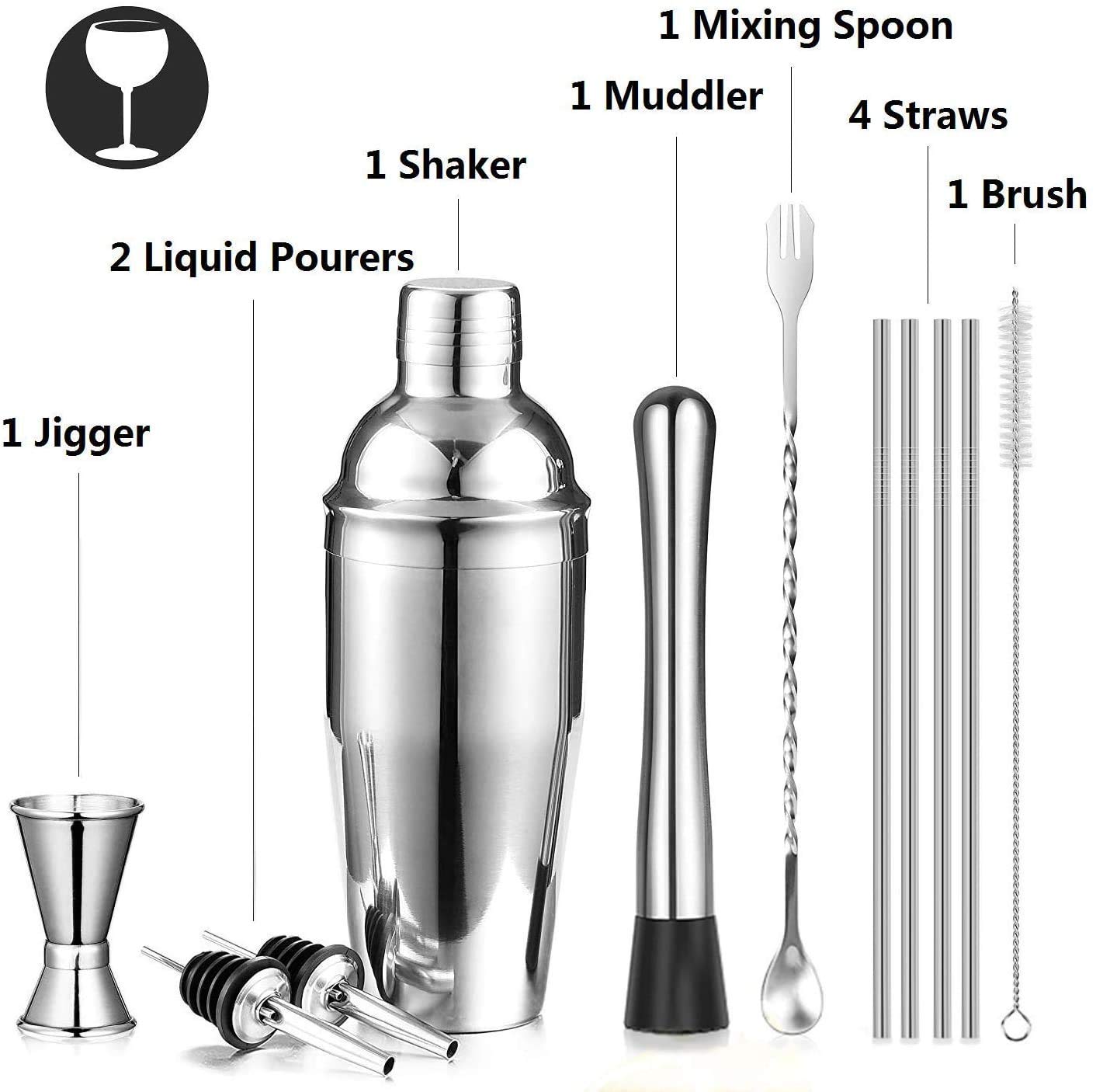 Rudra Exports Cocktail Shaker Set for Professional Bartender and Home Bar Including 500 ml Martini Shaker : 11 Pcs