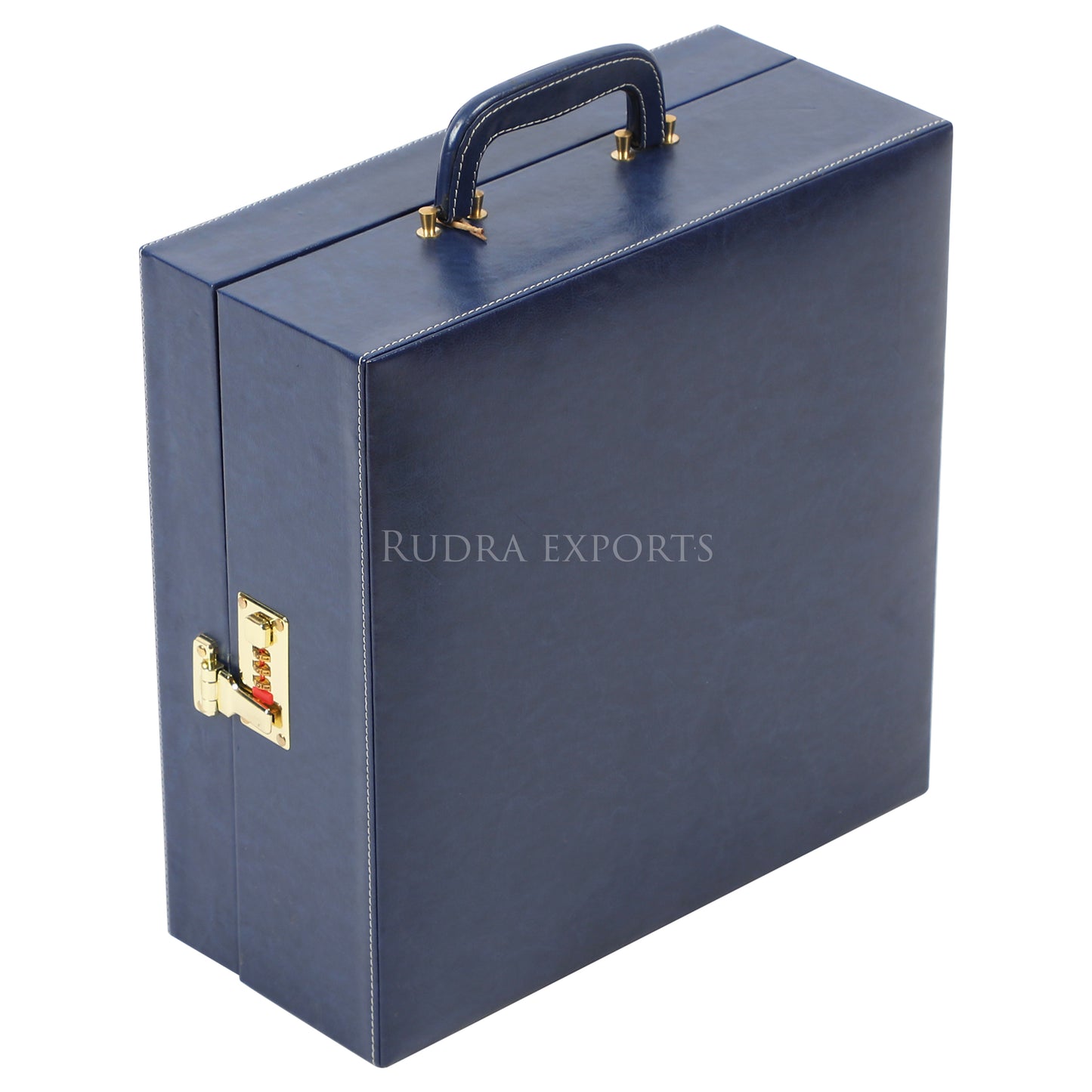 Rudra Exports Travel Bar Set | Portable Leatherette Bar Set | Whisky Case | Holds 01 Bottle & 04 Whisky Glasses (Blue)