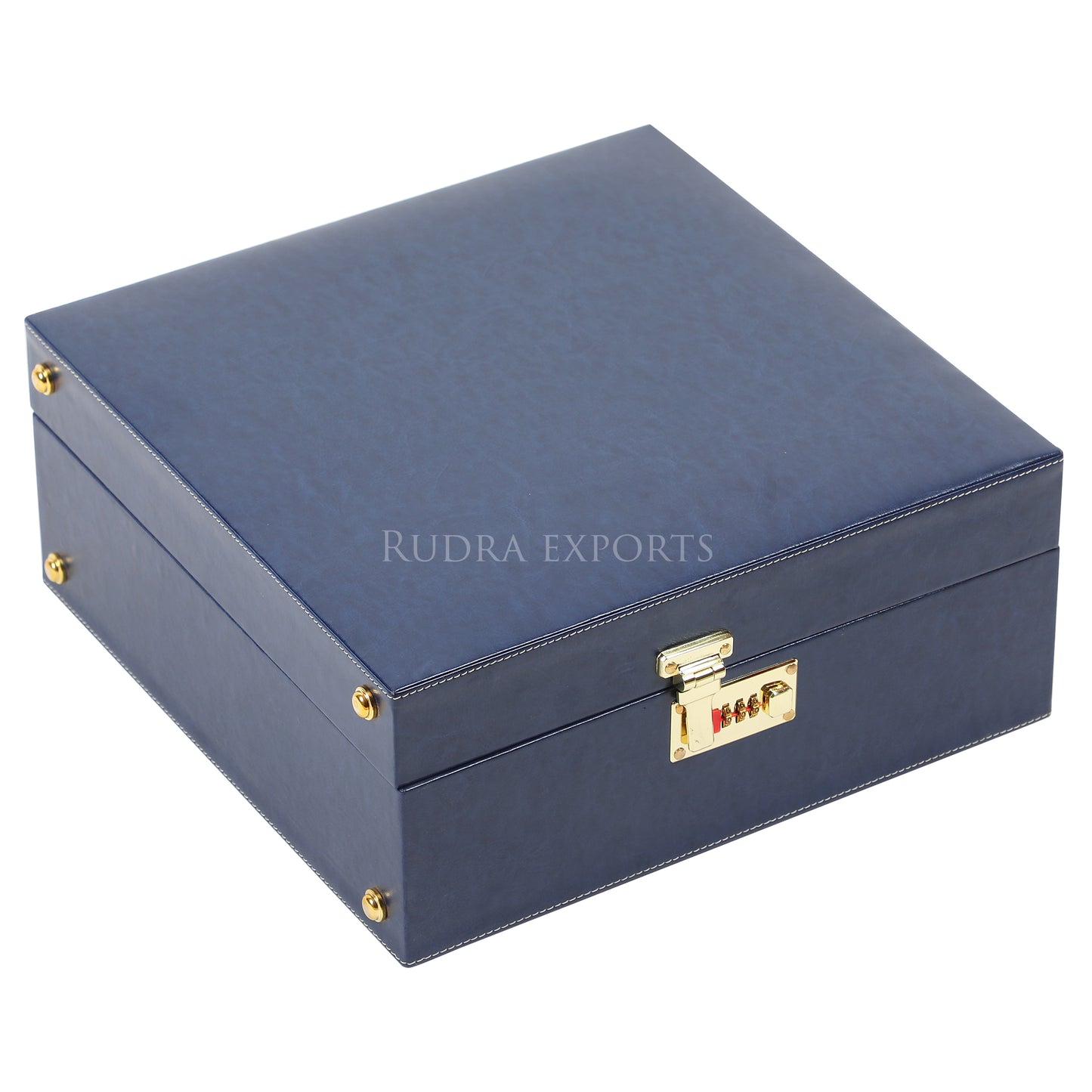 Rudra Exports Bar Set | Portable Leatherette Bar Set | Wine Case | Whisky Case | Wooden Bar Set for Picnic | Holds 01 Bottle & 04 Whisky Glasses (Blue)