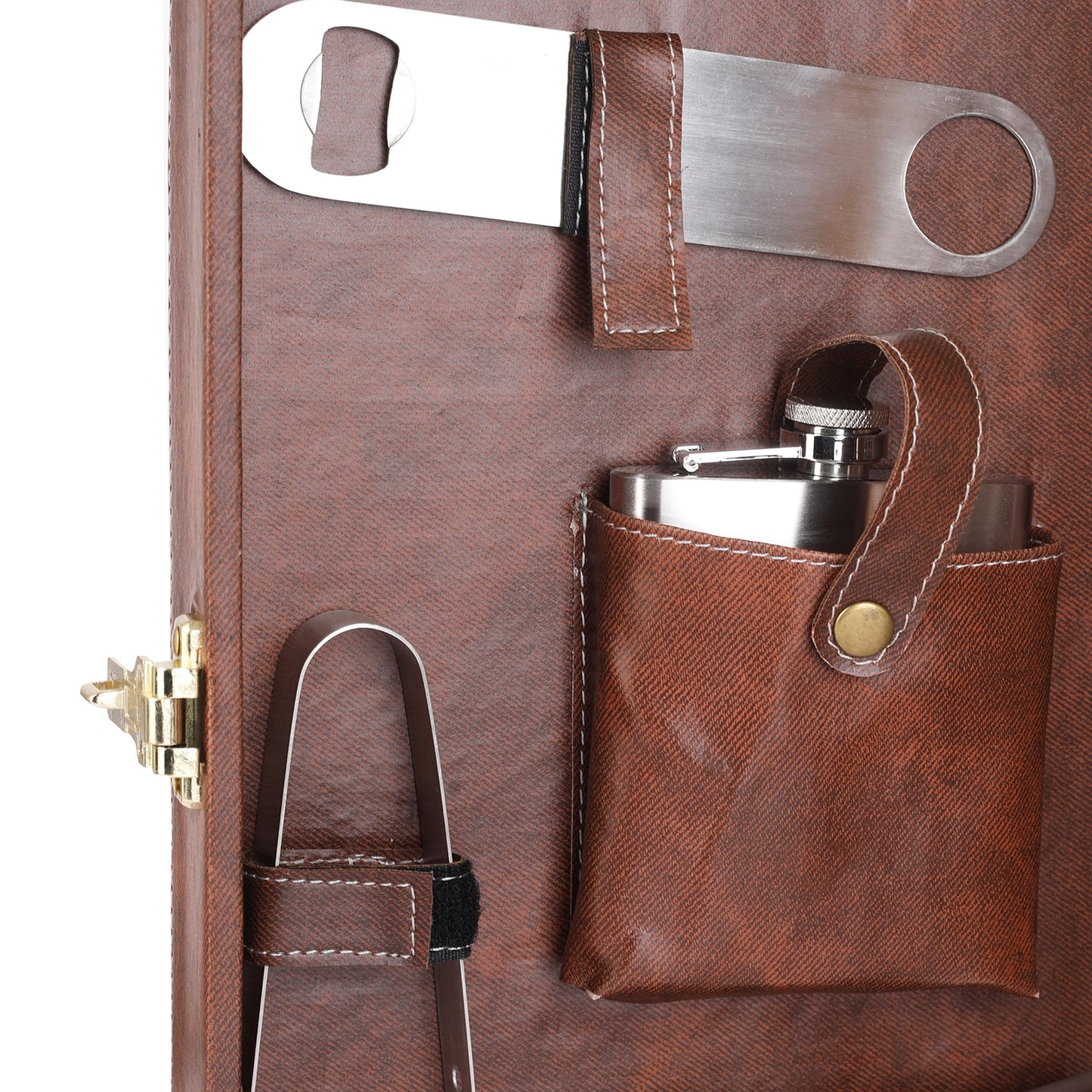 Rudra Exports 3 Glasses Bar Set | Travel Bartender Kit | Portable Leatherette Bar Set for Car, Home,Bar Tools Set (Brown)