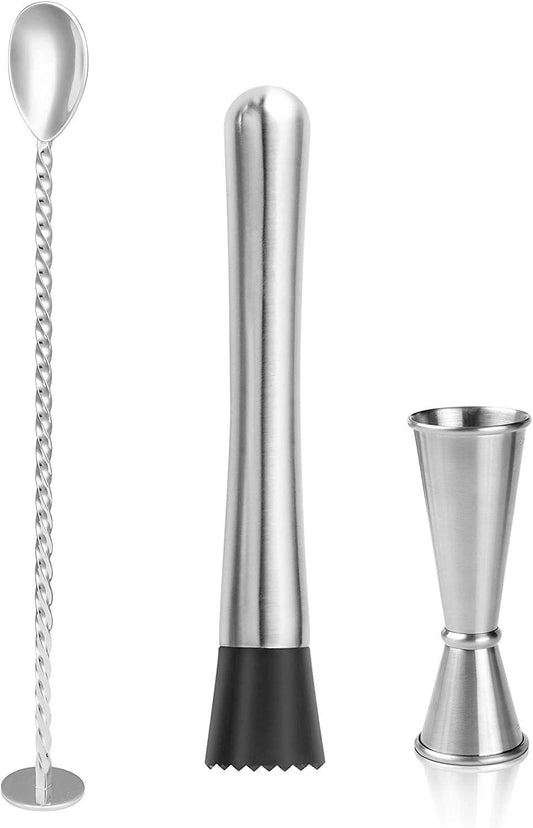 Rudra Exports Muddler Bar Tool Set Stainless Steel Cocktail Mixing Spoon Jigger Mojito Home Fruit Drink