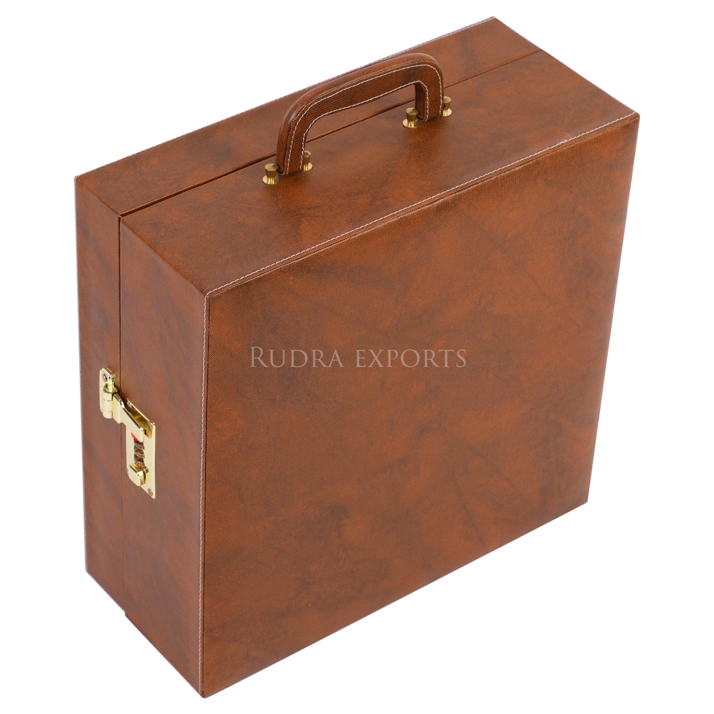 Rudra Exports 6 Glasses Brown Bar Set | Premium Bar Set , Portable Leatherette Bar Set, Travel Bar Set for car | Whiskey Glasses (Brown)