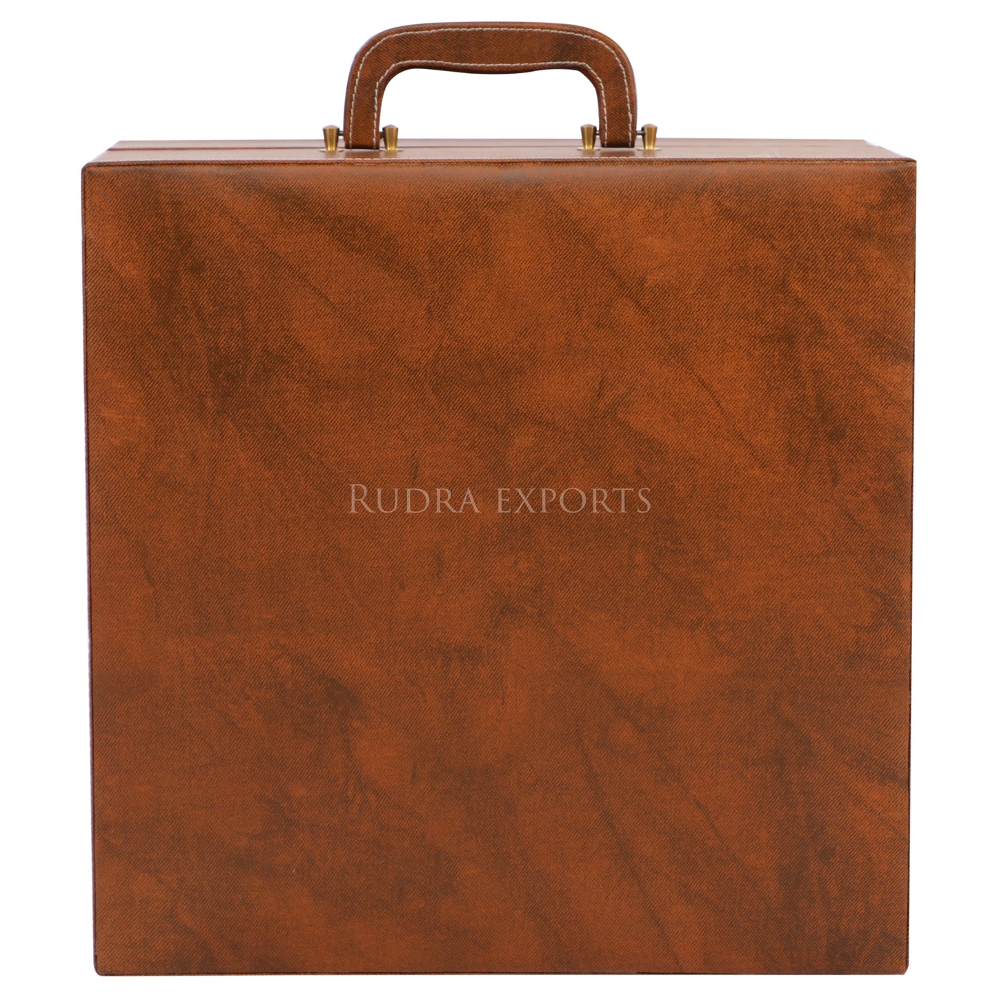 Rudra Exports Premium Bar Set with Bottle Handy Portable Leatherette Bar Set, Travel Bar Set for car | 6 Whiskey Glasses (Brown)