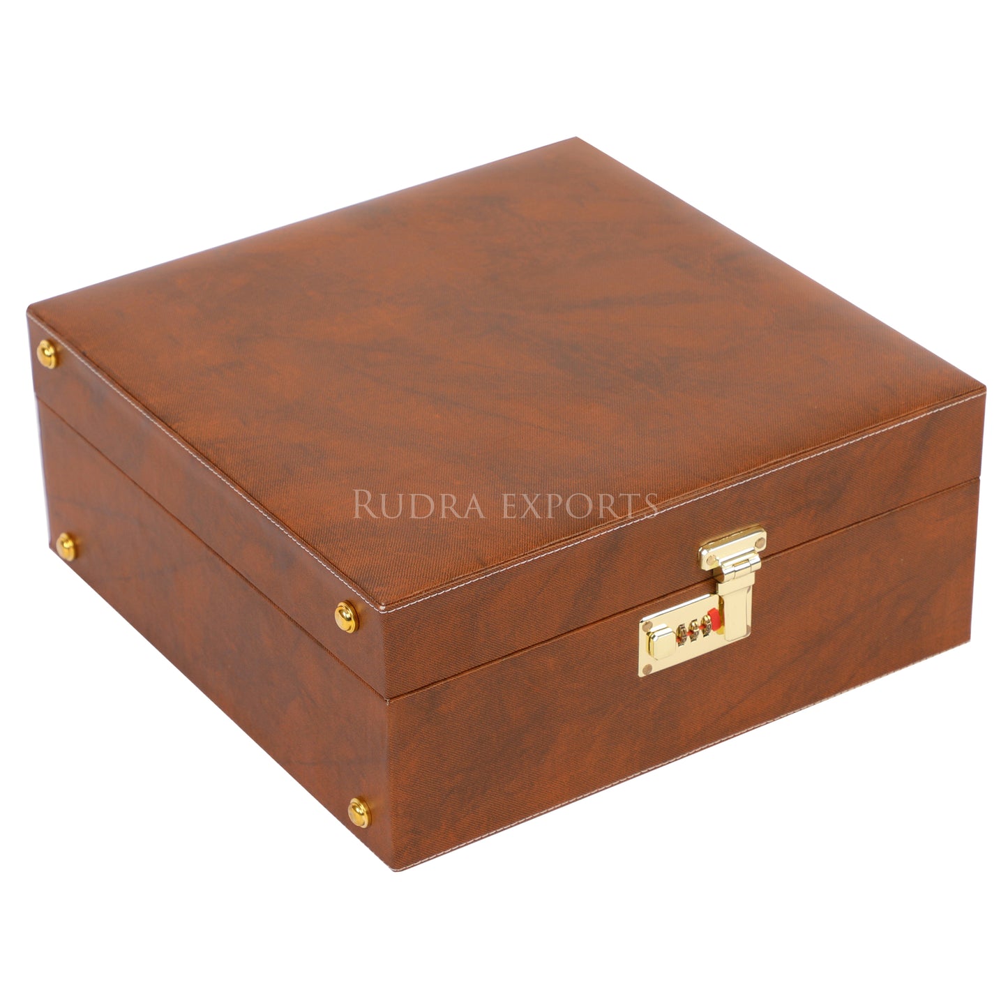 Rudra Exports 6 Glasses Brown Bar Set | Premium Bar Set , Portable Leatherette Bar Set, Travel Bar Set for car | Whiskey Glasses (Brown)