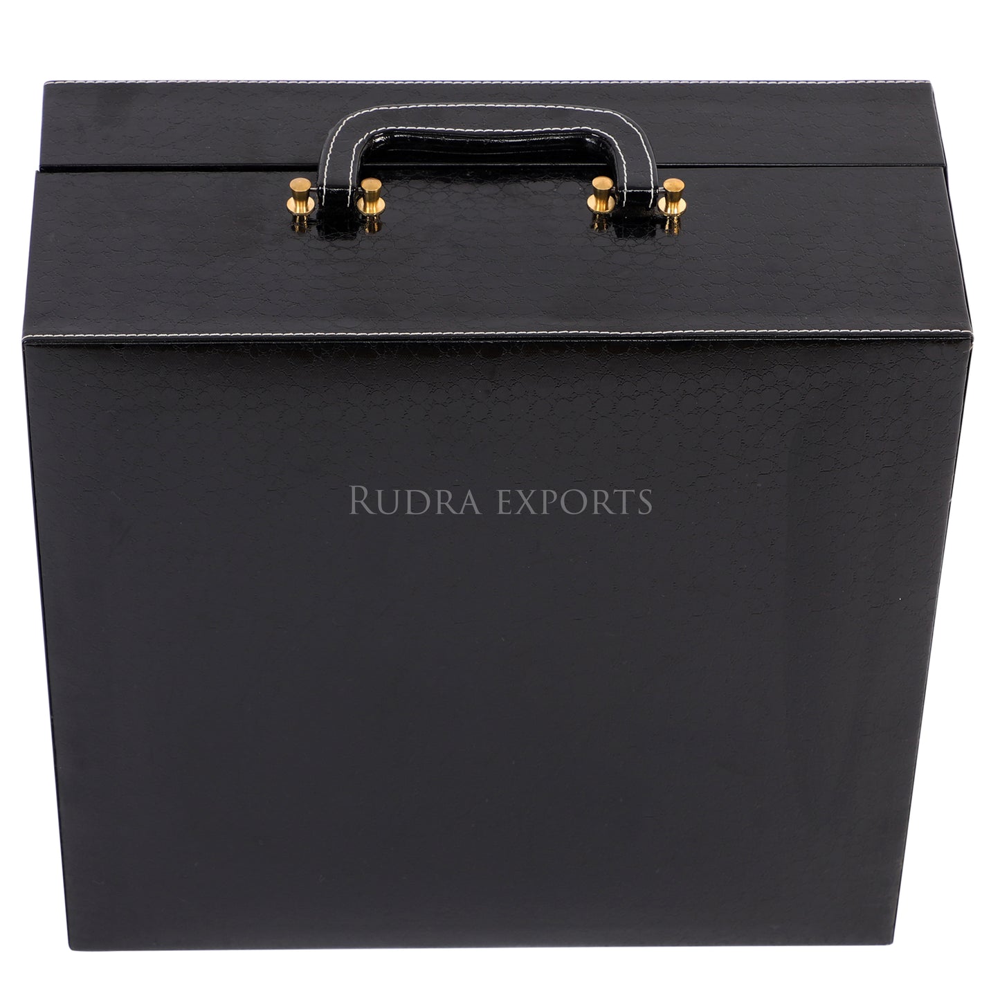 Rudra Exports Bar Set | Portable Leatherette Bar Set | Whisky Case | Wooden Bar Set for Picnic | Holds 01 Bottle & 04 Whisky Glasses (Black)