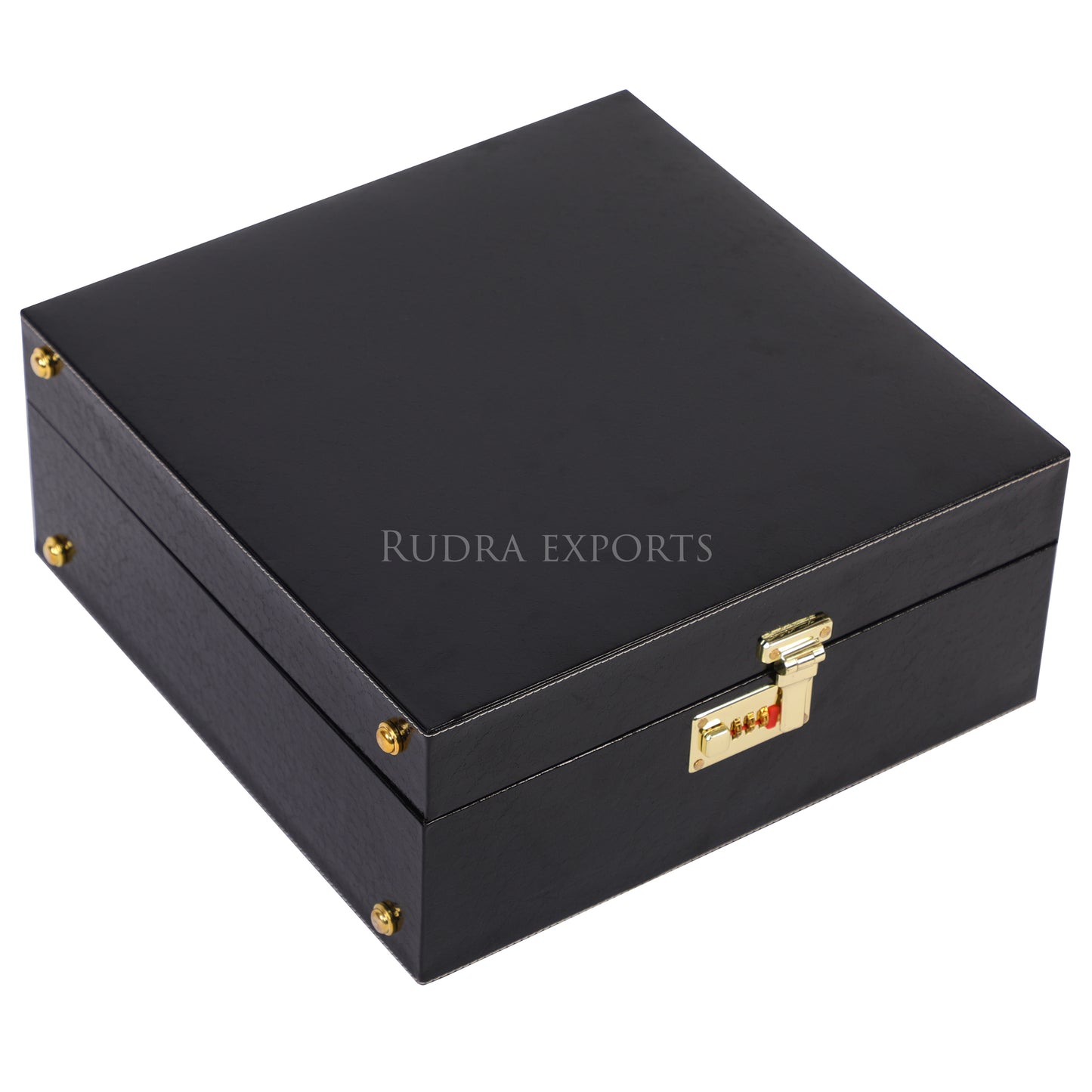 Rudra Exports Bar Set | Portable Leatherette Bar Set | Whisky Case | Wooden Bar Set for Picnic | Holds 01 Bottle & 04 Whisky Glasses (Black)