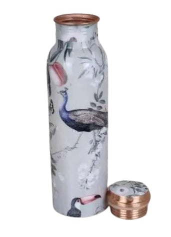 Rudra Exports Meena Printed Copper Water Bottle 1000 ML White