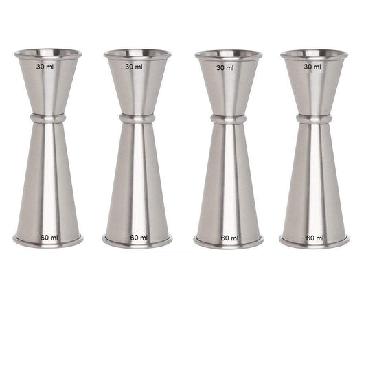 Rudra Exports Double Cocktail Jigger Japanese Style Stainless Steel Bar Peg Measuring Jigger: 30-60 ml : 4 Pcs Set