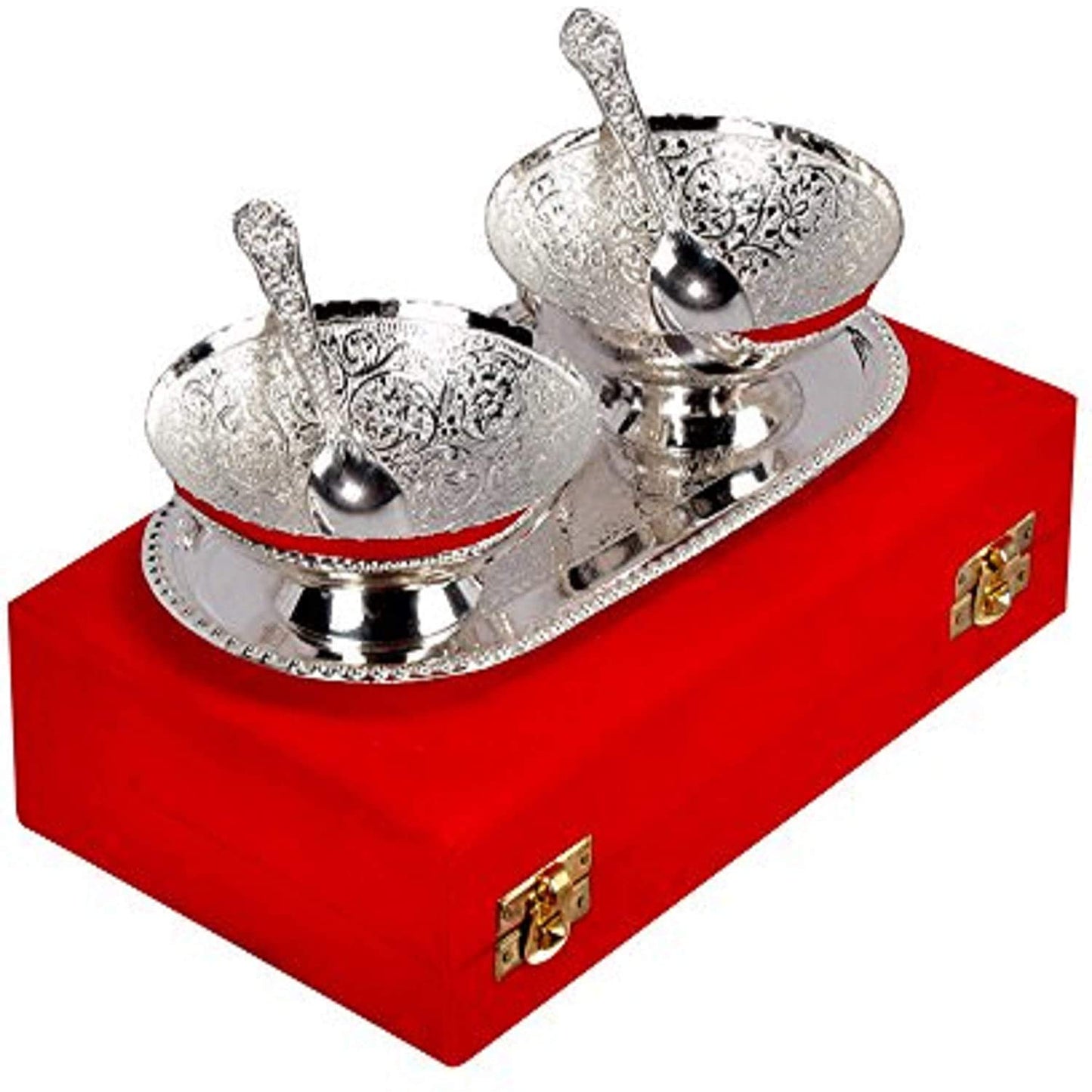Rudra Exports Silver Plated Brass Bowl Set of 5 Pcs with Box Packing