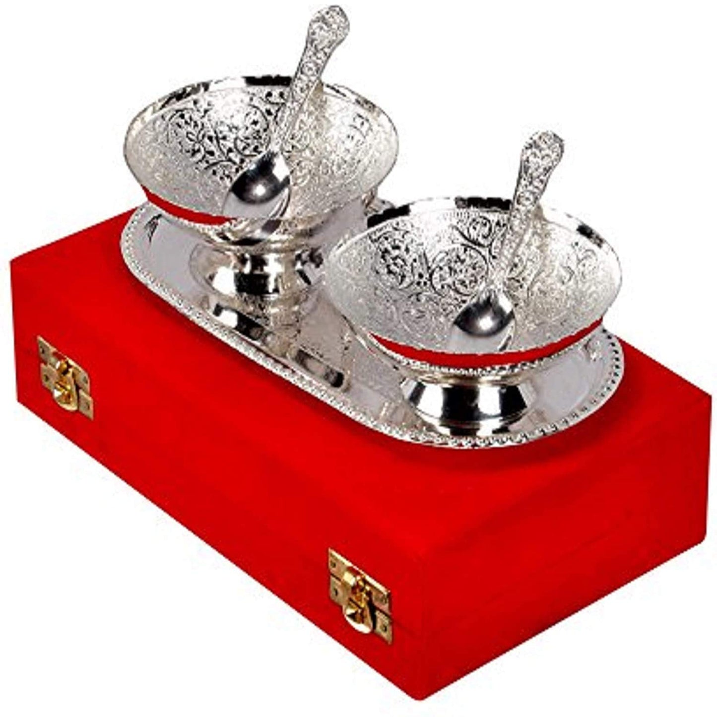 Rudra Exports Silver Plated Brass Bowl Set of 5 Pcs with Box Packing