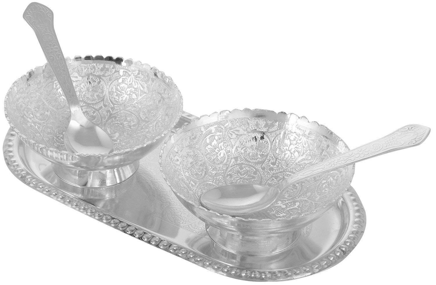 Rudra Exports Silver Plated Brass Bowl Set of 5 Pcs with Box Packing