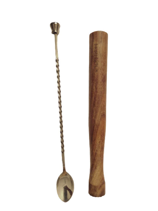 Rudra Exports Premium Bar Stirrer Spoon Twisted with Muddler top Wooden Mojito Muddler Cocktail Mixing Spoon Bar Spoon 11" Length