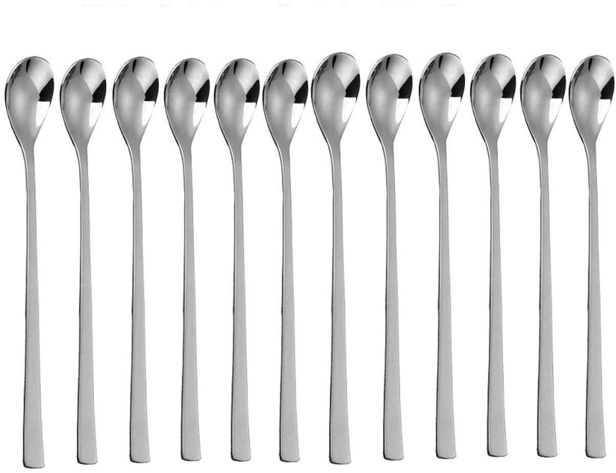Rudra Exports Extra Long Spoon for Iced Tea, Coffee Ice Cream Spoon for Tall Glasses, Cocktail Bar Stainless Steel Spoon  Milkshake Spoon: 12 Pcs Set