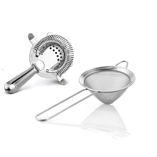 Rudra Exposrts Stainless Steel Fine Mesh Small Funnel Style Hawthorne Bar Strainer, 3-inch -2 Pieces/Set