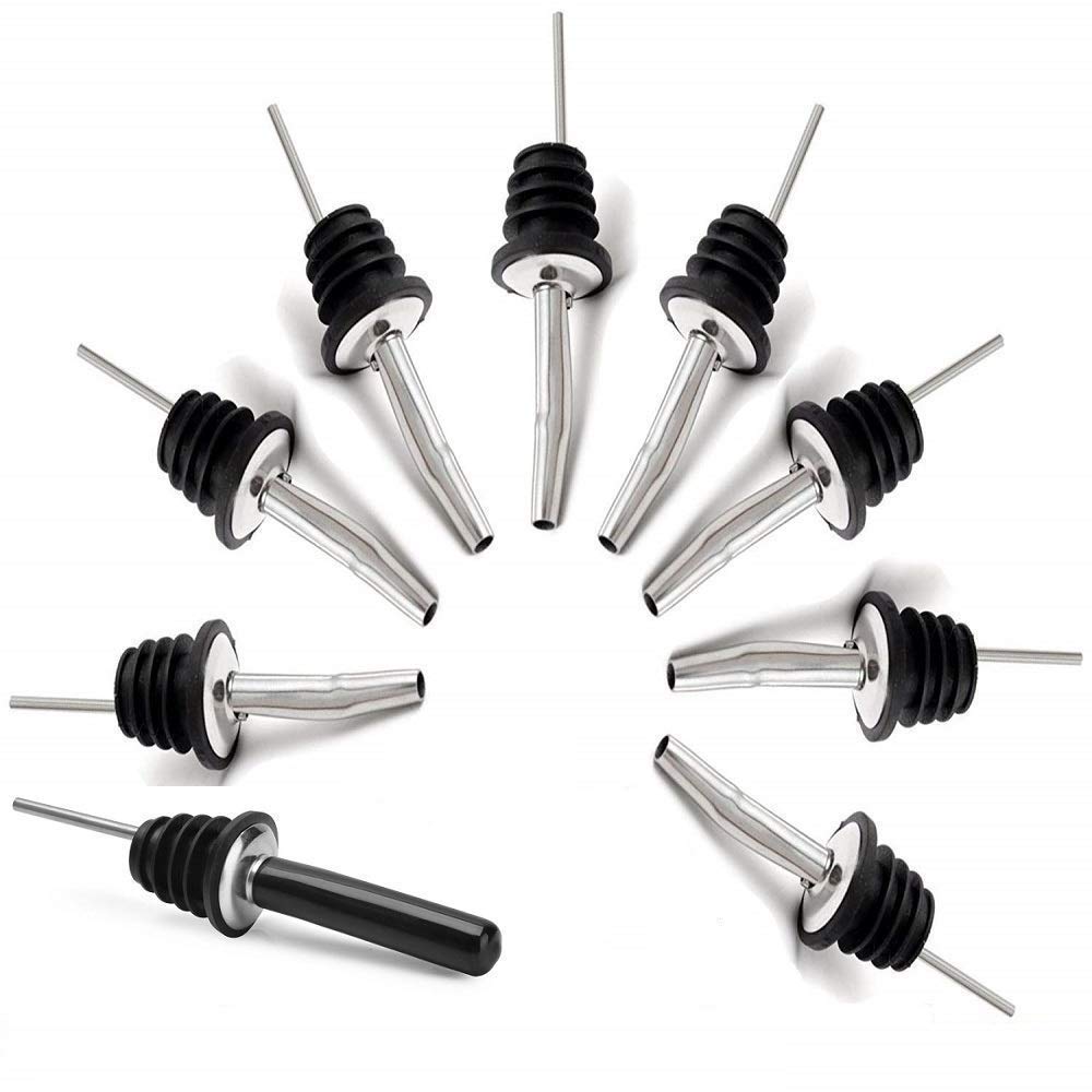 Rudra Exports Liquor Pour Steel Classic Bottle Speed Pourers with Tapered Spout, 8 Pcs Set with Cover Cap